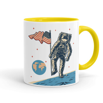 The first man on the moon, Mug colored yellow, ceramic, 330ml