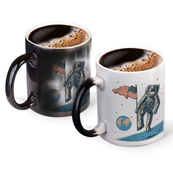 The first man on the moon, Color changing magic Mug, ceramic, 330ml when adding hot liquid inside, the black colour desappears (1 pcs)