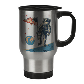 The first man on the moon, Stainless steel travel mug with lid, double wall 450ml