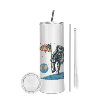 The first man on the moon, Eco friendly stainless steel tumbler 600ml, with metal straw & cleaning brush