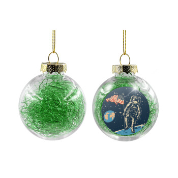The first man on the moon, Χριστουγεννιάτικη μπάλα δένδρου διάφανη με πράσινο γέμισμα 8cm