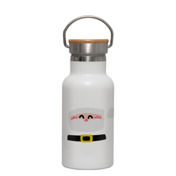 Simple Santa, Metallic thermos (Stainless steel) White with wooden lid (bamboo), double-walled, 350ml