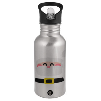 Simple Santa, Water bottle Silver with straw, stainless steel 500ml