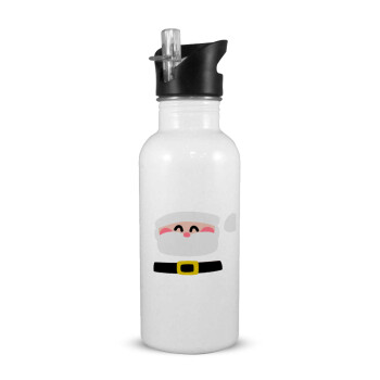 Simple Santa, White water bottle with straw, stainless steel 600ml