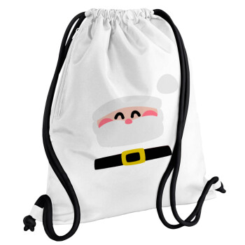 Simple Santa, Τσάντα πλάτης πουγκί GYMBAG λευκή, με τσέπη (40x48cm) & χονδρά κορδόνια