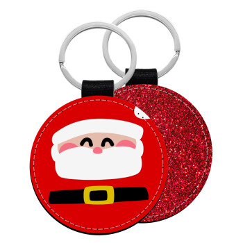 Simple Santa, Μπρελόκ Δερματίνη, στρογγυλό ΚΟΚΚΙΝΟ (5cm)