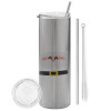 Tumbler stainless steel Silver 600ml, with metal straw & cleaning brush