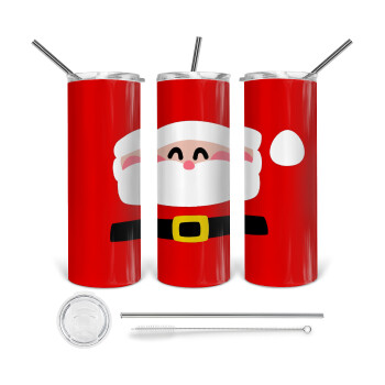 Simple Santa, Tumbler ποτήρι θερμό από ανοξείδωτο ατσάλι 600ml, με μεταλλικό καλαμάκι & βούρτσα καθαρισμού