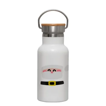 Simple Santa, Metallic thermos (Stainless steel) White with wooden lid (bamboo), double-walled, 350ml