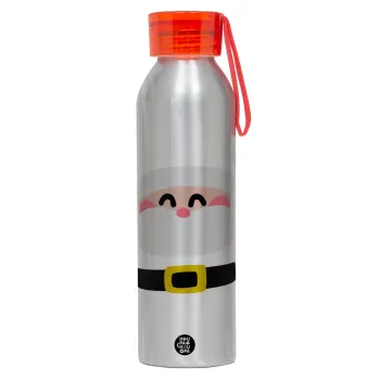 Simple Santa, Αλουμινένιο Αθλητικό Μπουκάλι 650ml – Ασημί με Κόκκινο Καπάκι και Λουράκι Σιλικόνης
