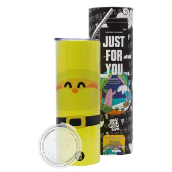 Simple Santa, Neon Yellow Travel Tumbler θερμό, μεταλλικό καλαμάκι(Ανωξείδωτο 304 Food grade, BPA free, 600ml)