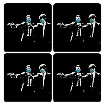 Pulp Fiction guns, ΣΕΤ 4 Σουβέρ ξύλινα τετράγωνα (9cm)
