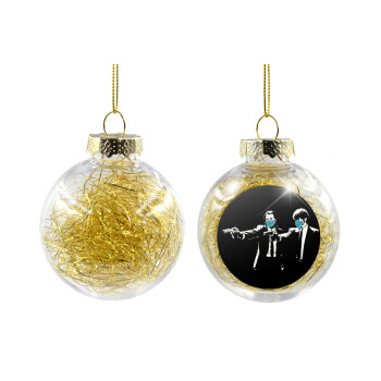 Pulp Fiction guns, Χριστουγεννιάτικη μπάλα δένδρου διάφανη με χρυσό γέμισμα 8cm