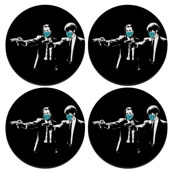 Pulp Fiction guns, SET of 4 round wooden coasters (9cm)