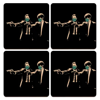 Pulp Fiction guns, ΣΕΤ x4 Σουβέρ ξύλινα τετράγωνα plywood (9cm)