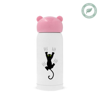 cat grabbing, Pink stainless steel thermal flask, 320ml