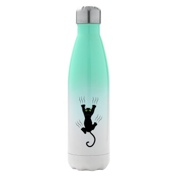 cat grabbing, Metal mug thermos Green/White (Stainless steel), double wall, 500ml