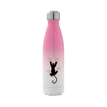 cat grabbing, Metal mug thermos Pink/White (Stainless steel), double wall, 500ml