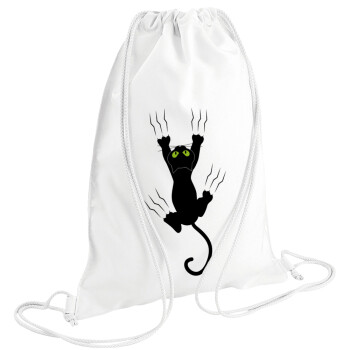 cat grabbing, Τσάντα πλάτης πουγκί GYMBAG λευκή (28x40cm)