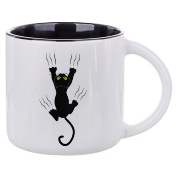 cat grabbing, Κούπα κεραμική 400ml Λευκή/Μαύρη
