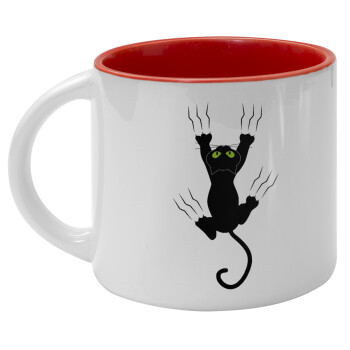 cat grabbing, Κούπα κεραμική 400ml Λευκή/Κόκκινη
