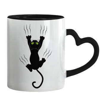 cat grabbing, Mug heart black handle, ceramic, 330ml