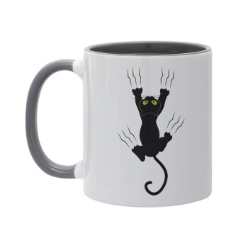 cat grabbing, Mug colored grey, ceramic, 330ml