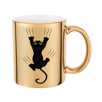 cat grabbing, Mug ceramic, gold mirror, 330ml