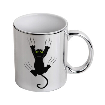 cat grabbing, Mug ceramic, silver mirror, 330ml
