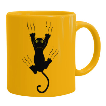 cat grabbing, Ceramic coffee mug yellow, 330ml (1pcs)