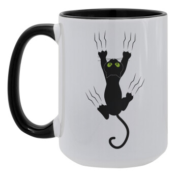 cat grabbing, Κούπα Mega 15oz, κεραμική Μαύρη, 450ml