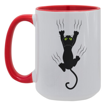 cat grabbing, Κούπα Mega 15oz, κεραμική Κόκκινη, 450ml