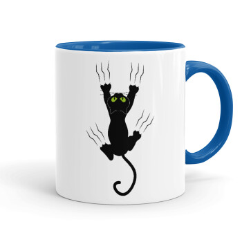 cat grabbing, Mug colored blue, ceramic, 330ml