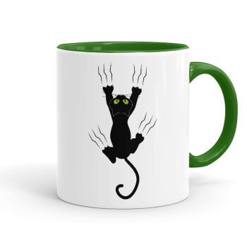 cat grabbing, Mug colored green, ceramic, 330ml