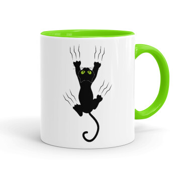 cat grabbing, Mug colored light green, ceramic, 330ml