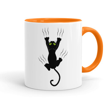 cat grabbing, Mug colored orange, ceramic, 330ml