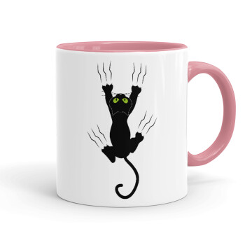 cat grabbing, Mug colored pink, ceramic, 330ml