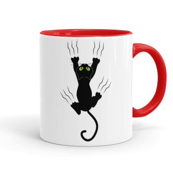 cat grabbing, Mug colored red, ceramic, 330ml