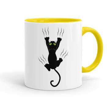 cat grabbing, Mug colored yellow, ceramic, 330ml