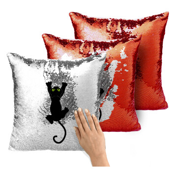 Γατούλα γρατζουνιά, Μαξιλάρι καναπέ Μαγικό Κόκκινο με πούλιες 40x40cm περιέχεται το γέμισμα