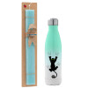 Easter Set, Metallic green/white thermos (Stainless steel), double-walled, 500ml & scented flat Easter candle (30cm) (TURQUOISE)