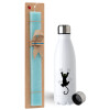 Easter Set, metallic stainless steel water bottle (750ml) & aromatic flat Easter candle (30cm) (TURQUOISE)