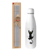 Easter Set, metallic stainless thermos bottle (500ml) & scented flat Easter candle (30cm) (GRAY)