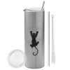 Tumbler stainless steel Silver 600ml, with metal straw & cleaning brush