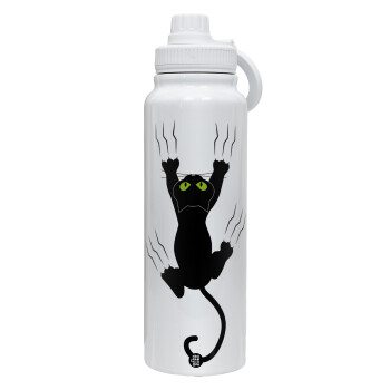 cat grabbing, 1L Stainless Steel Thermal Bottle with Phone Holder & Double Wall Insulation