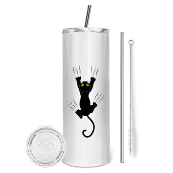 cat grabbing, Eco friendly stainless steel tumbler 600ml, with metal straw & cleaning brush