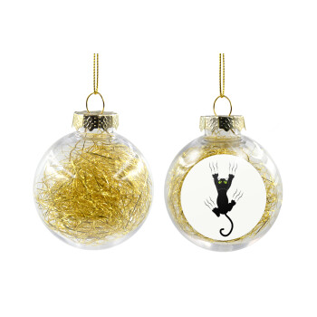 Γατούλα γρατζουνιά, Χριστουγεννιάτικη μπάλα δένδρου διάφανη με χρυσό γέμισμα 8cm