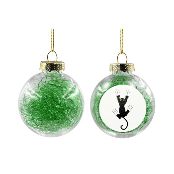 Γατούλα γρατζουνιά, Χριστουγεννιάτικη μπάλα δένδρου διάφανη με πράσινο γέμισμα 8cm
