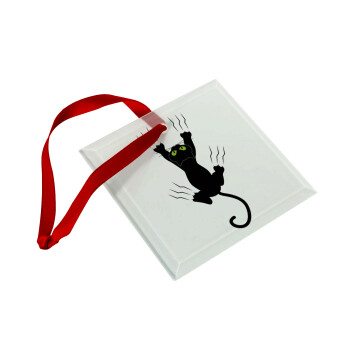 Γατούλα γρατζουνιά, Στολίδι Χριστουγεννιάτικο στολίδι γυάλινο τετράγωνο 9x9cm