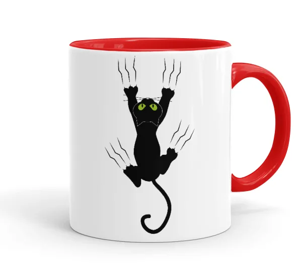 cat grabbing — Mug colored red, ceramic, 330ml